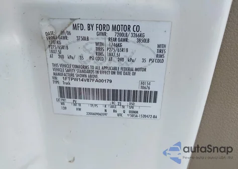 2007 Ford F-150 Fx4/Lariat/Xlt from USA, damaged, VIN 1FTPW14V87FA00179